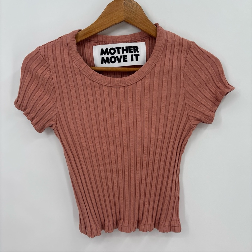Mother Move It The Itty Bitty Scoop Neck Tee Top XS Desert Sand Neutral Ribbed